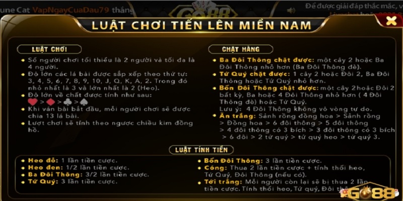 Game thủ cần nắm vững luật chơi và quy tắc tính tiền trong Tiến Liên Mền Nam Go88